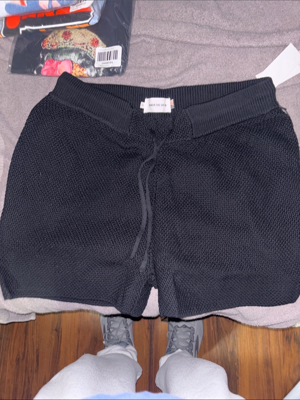 Women's Black Knit Athletic Shorts with Drawstring Waist